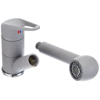 Franke Prince Küchen Hochdruckarmatur Einhebelmischer Laufeiser Gewebeschlauch edelstahlgehäuse mit Einbrenn Lackierung steingrau, 115.0030.729