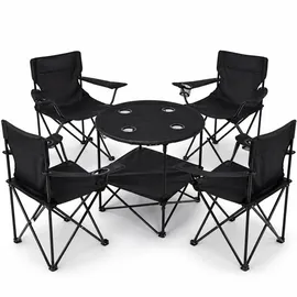 BigDean Camping Set 4x Campingstühle + 1x Campingtisch Schwarz