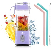 Vaeqozva Mixer Smoothie Maker Klein 380mL,Mini Standmixer Tragbarer Mixer Blender Smoothie Maker USB mit 6 Klingen für Saft Marmelade Shake Smoothie für Outdoor Sport Reisen,Hellviolett