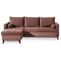 Best Möbel POLAR - Ecksofa beidseitig montierbar mit Schlaffunktion - aus Samt in skandinavischem Design - 4 Sitze , Rosa - Rosa