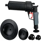 Relaxdays Pressluft Rohrreiniger, 4 Aufsätze für WC, Dusche, Waschbecken, Rohrreinigung chemiefrei, Rohrpistole, schwarz