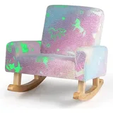Kindersessel, Kindersofa Schaukelsessel aus Veloursstoff mit Rückenlehne & Massivholzbeinen, gepolsterter Kinderstuhl für Kinderzimmer Spielzimmer,