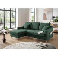 Ecksofa INOSIGN "Valentina L-Form" Sofas Gr. B/H/T: 228 cm x 94 cm x 150 cm, Cord, Recamiere links-Bettfunktion rechts, grün (moosgrün) Ecksofas