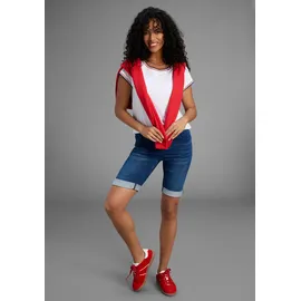 Arizona Jogg-Jeansbermudas hohe Leibhöhe, krempelbare Beinabschlüsse, Used-Look Gr. 34 N-Gr, dark blue us, , 19884441-34 N-Gr