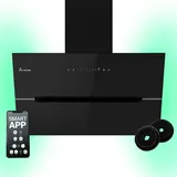KKT KOLBE Dunstabzugshaube 80 cm 782 cbm/h Umluft Abluft Kopffrei Wandhaube Schwarz Glas Smart WiFi App WLAN RGBW-LED-Beleuchtung ECCO8005SM - Schwarz