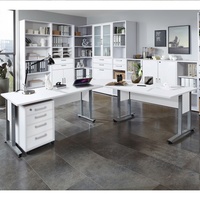 Winkelschreibtisch Calvia 200/200 Schreibtisch Eckschreibtisch weiß Metallkufen