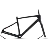 Gravel Rennrad-Rahmensatz Carbon 700C 45/48/51/54CM Scheibenbremse Rahmen Vorne 12x100mm Hinten 12x142mm Steckachsenrahmen Interne Verlegung Leichtgewicht(Black,45CM)