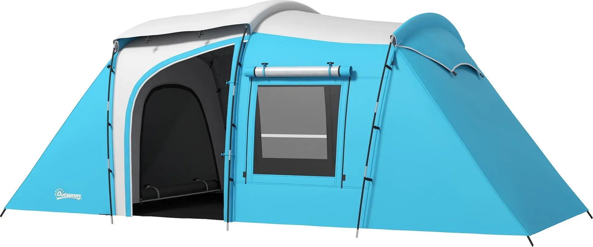 Outsunny Familien-Campingzelt 3-4 Personen mit 2 Schlafzimmern - 4 Türen und 4 Fenstern, Transporttasche, wasserdicht, Abmessungen 460L x 220B x 175H cm   Aosom