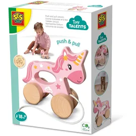 SES Creative 13137 Nachziehtier Einhorn aus Holz, 2 in 1, Laufspielzeug für Kleinkinder