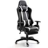 Svita Gaming Stuhl Bürostuhl Schreibtischstuhl Drehstuhl Fußablage schwarz weiß, / Weiß, Schwarz