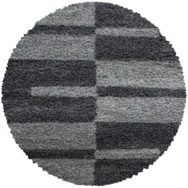 KADIMA DESIGN Teppich Hochflor Langflor Karo Kuschelig Waschbar Strapazierfähig Wohnzimmer Schlafzimmer Rund Grau 80x80 cm – WATZMANN von Kadima Design