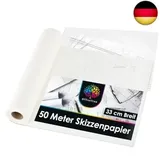 OfficeTree 50m Transparentpapier Rolle Weiß - Skizzenrolle 33cm breit 40g -