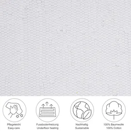 THEKO | Dhurry Teppich aus 100% Baumwolle Flachgewebe Teppich Happy Cotton | handgewebt | Farbe: Weiß | 40x60 cm