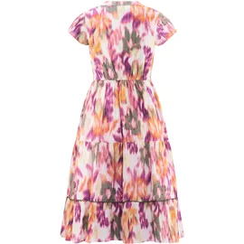 happy girls Druckkleid HAPPY GIRLS, Mädchen, Gr. 152, N-Gr, bunt (light olive), Web, Obermaterial: 100% Viskose. Futter: 100% Baumwolle, bedruckt, geblümt, Basic lang, V-Ausschnitt, Kleider Druckkleid, mit Volants und dekorativer Bordüre