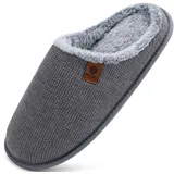 ONCAI Hausschuhe Herren Rückstellschaum Memory Foam Herren Pantoffeln und Mann Haus Schuhe mit Kunstpelz Futter und Indoor Outdoor Gummisohlen Plüsch Grau Größe 47 EU - 47 EU