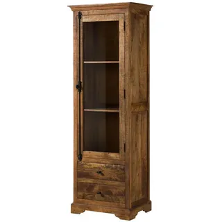 Massivmoebel24 Vitrine Mango 65 x 45 x 190 cm Dunkelbraun