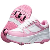 Surwin Schlichte Mode Schuhe mit Rollen für Mädchen,Schuhe mit Rollen Versenkbarer, Rollschuhe Abnehmbar Outdoor, Rollschuhe Kinder/Jugendliche, für Jungen Turnschuhe (Rosa,30) - 30 EU
