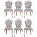 Casa Padrino Luxus Barock Esszimmer Stuhl 6er Set Grau / Hochglanz Beige 49,5 x 57 x H. 102,5 cm - Barockstil Küchen Stühle - Prunkvolle Luxus Esszimmer Möbel im Barockstil - Edel & Prunkvoll