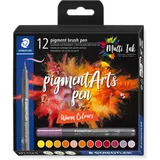 Staedtler brush pen pigment Arts, Premium-Zeichentusche, Pinselspitze für variable Linienbreite, wasserfest, schnelltrocknend, 12 brush pens in sortierten Farben im Kartonetui, 371 C12-5