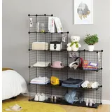Songmics Steckregal, 16 Würfel Aufbewahrungssystem aus Metalldraht, DIY, modulares Gitterregal, mit Drahtrahmen, schwarz LPI44H