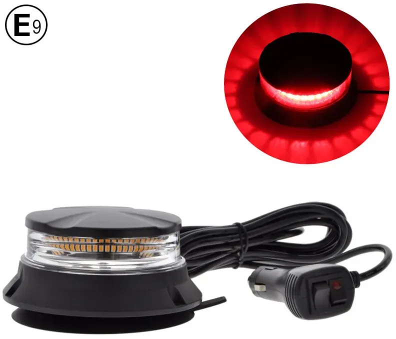 24W LED kompakte drehbare Warnleuchte (Rundumleuchte) mit Magnet und Saugnapf, 12–24V, E9 E‐Mark, rot