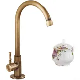 TDCuizent Antiker Kupfer-Einzel-Kaltwasser-Wasserhahn, vertikal, drehbar, spiralförmige Durchflusskontrolle, klassisches Messing für Garten-Waschtisch, Badezimmer, Waschbeckenarmatur