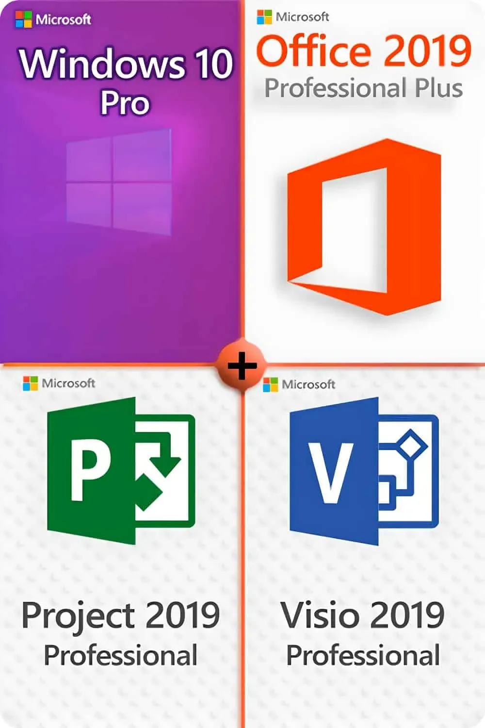 Microsoft Windows 10 Pro + Microsoft Office 2019 Pro Plus + Microsoft Project 2019 Pro + Microsoft Visio 2019 Pro Lizenz für 3 PC