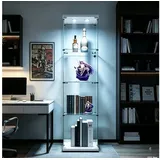 Simurq Glasvitrine mit LED Beleuchtung Standvitrine mit Glastür,Eckvitrine Glas (1-2 Packungen, Vitrinenschrank mit 1 türen,Schloss) Glas vitrine aus Gehärtetes Glas,Sammlervitrine Stehend weiß 42 cm x 164 cm x 36 cm