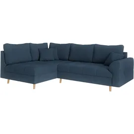 Home Affaire Ecksofa HOME AFFAIRE "CHARRE L-Form mit Ottomane, Maße B/T/H: 231/161/81 cm", blau (dunkelblau), B:231cm H:81cm T:161cm, 100% Polyester, Sofas, Ecksofa, feine Steppung, lose Rücken- und Zierkissen, auch in Cord und Bouclé