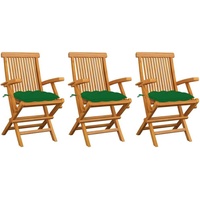 Möbel Outdoor Relaxsessel,Balkonstuhl Gartenstühle mit Grünen Kissen 3 Stk. Massivholz Teak DE62170