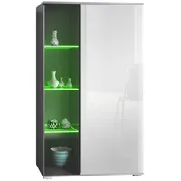 Vladon Vitrine, Weiß Hochglanz, 71.5x134x35 cm, Wohnzimmer, Wohnwände, Vitrinenschränke