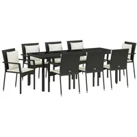 VidaXL 9-teiliges Garten-Ess-Set mit Kissen Schwarz Poly-Rattan