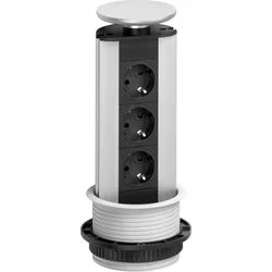 EVOLINE Port 3-fach Schuko-Steckdosen, Deckel silberlackiert
