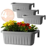 GarPet 4x Blumenkasten Balkongeländer Balkon Blumenkasten Balkonkasten mit Halterung Balkonkasten Geländerkasten Balkonkasten mit Wasserspeicher 50 cm Grau