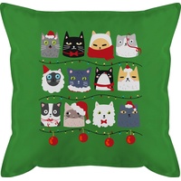 Kissen 50x50 - Weihnachtskissen Christmas Geschenke - Katzen zu Weihnachten - 50 x 50 cm - Grün - weihnachtlicher katzenmotiv mit füllung weihnachtsmotiven weihnachtsmütze weihnachtsmotiv katze
