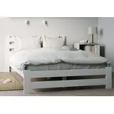 home collective Holzbett 90x200 cm mit Lattenrost Modern Bett Bed Kiefer Massiv Bettgestell Massivholzbett Klassisch | Boho Landhaus Kopfteil hoch weiß