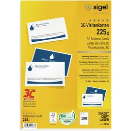 Sigel Visitenkarten 3C 85x55mm (A4) 225g LP850 weiß, 85x55 cm