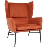 Mendler Lounge-Sessel HWC-L62, Ohrensessel Cocktailsessel Sessel Polstersessel, Stoff/Textil Metall ~ terracotta-braun