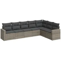 vidaXL 7-tlg Garten-Sofagarnitur mit Kissen Grau Poly Rattan Modell 6