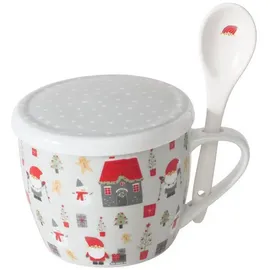 Boltze home Weihnachtstasse Jumbo mit Deckel und Löffel Monti, 600 ml, Muster:Muster 1