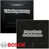 BOSCH Backofen-Set Induktion 60 cm Teleskopauszug 3D-Heißluft ecoClean PowerBoost Schwarz, mit 1-fach Teilauszug, Hydrolyse EcoClean Direct