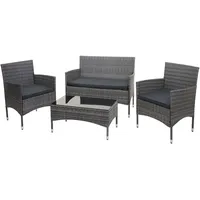 Mendler Poly-Rattan Garnitur HWC-F55, Balkon-/Garten-/Lounge-Set Sofa Sitzgruppe grau, Kissen
