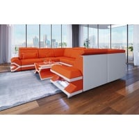 Sofa Dreams Wohnlandschaft Polstersofa Couch Stoff Sorrento U Form Stoffsofa, mit LED, ausziehbare Bettfunktion, USB-Anschluss, Designersofa orange