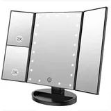 Make-up-Spiegelleuchte mit 22 LEDs, dreifacher 2-fach/3-facher Vergrößerungsspiegel, verstellbarer Touchscreen, 90° drehbarer Tischspiegel für den