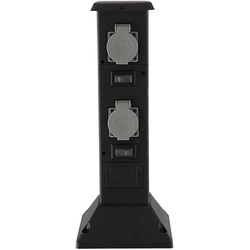 Wetterfeste Steckdose IP44 Stromsäule Garten Vierfachsteckdose Außen, schwarz, max. 3680 Watt 16A, LxBxH 16x16x40, Terrasse