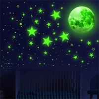 Leuchtsterne Wandaufklebe, Sterne und Mond Fluoreszierend Aufkleber,Leuchtaufkleber Leuchtsticker Wanddeko für Kinderzimmer, Schlafzimmer (Grün)