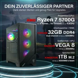 hyper byte Gaming PC AMD Ryzen 7 5700G 4,6 GHz 32 GB RAM 1 TB SSD RX Vega 8 Win 11