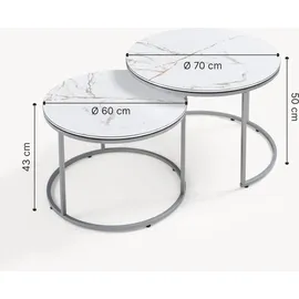 [en.casa] Skagen Marmor weiß / silber 2er Set