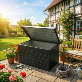 prestige home living outdoor Metall-Aufbewahrungsbox Gartentruhe 300L 100 x 61 x 62 cm Grau
