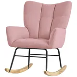 ML-Design – Schaukelsessel Rosa, Schaukelstuhl mit Bezug in Frottee-Optik Gepolsterter Schwingsessel mit Holzkufen, Relaxsessel mit Armlehnen für Wohnzimmer/schlafzimmer/balkon, Relaxstuhl Ohrensessel